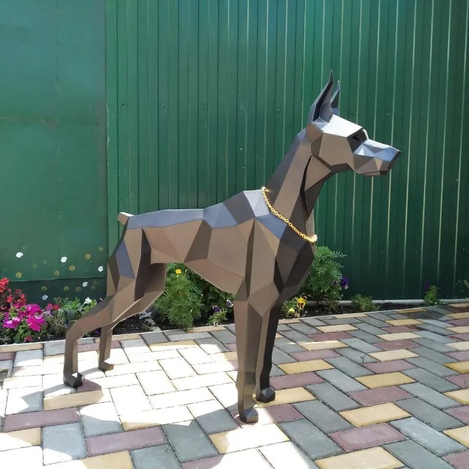 Customer-built low-poly steel Doberman Standing sculpture