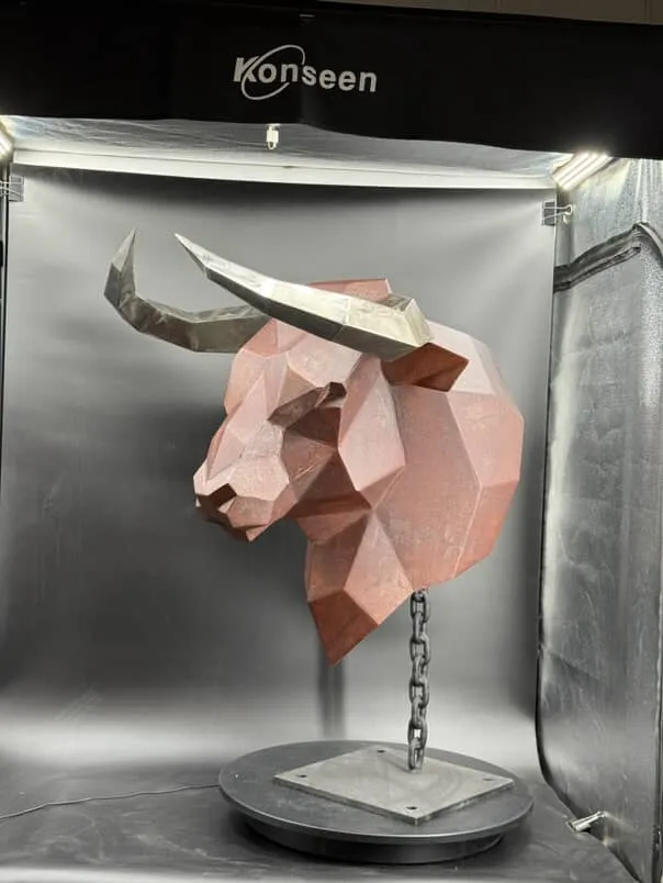 Customer-built low-poly steel Bull Head wall sculpture by NUTTED_A_BUST, USA