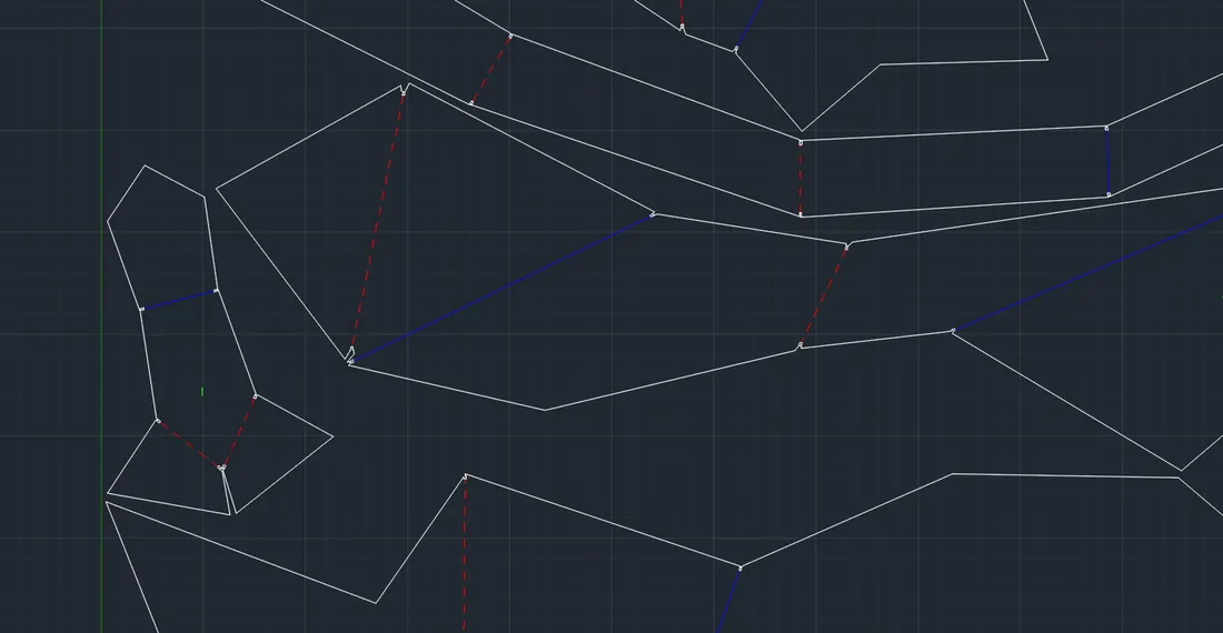 DXF cutting file showing solid cut lines, dashed bend lines and bend relief notches at the line ends