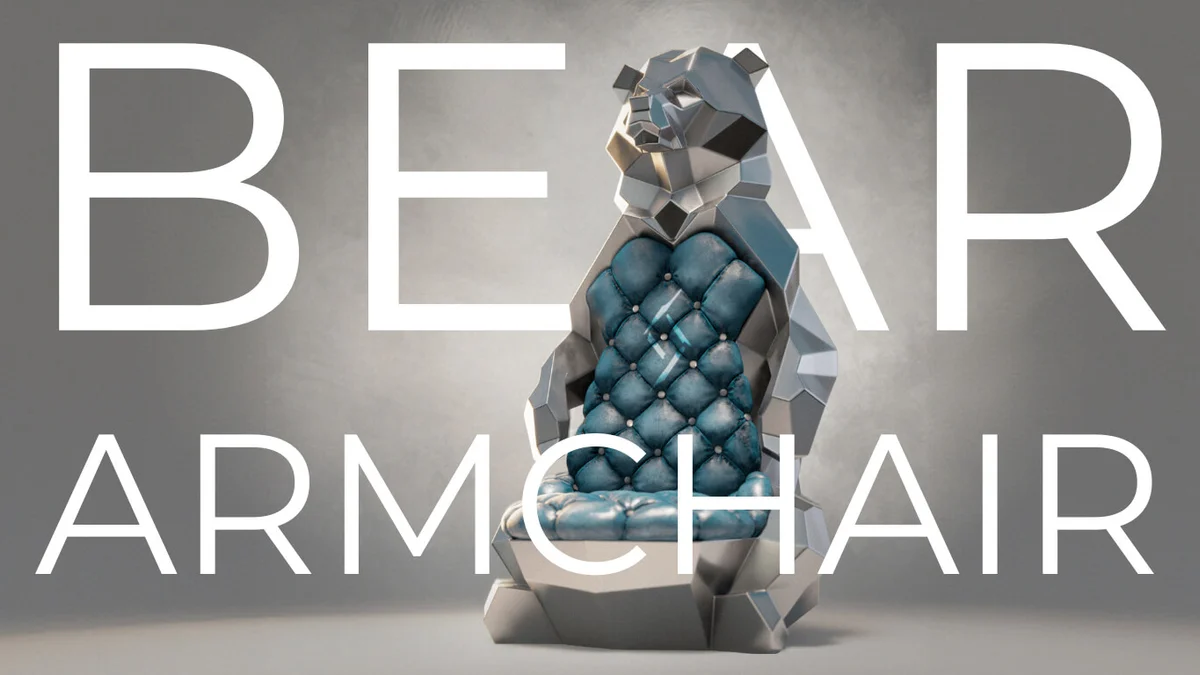 Low-poly steel Bear Armchair sculpture