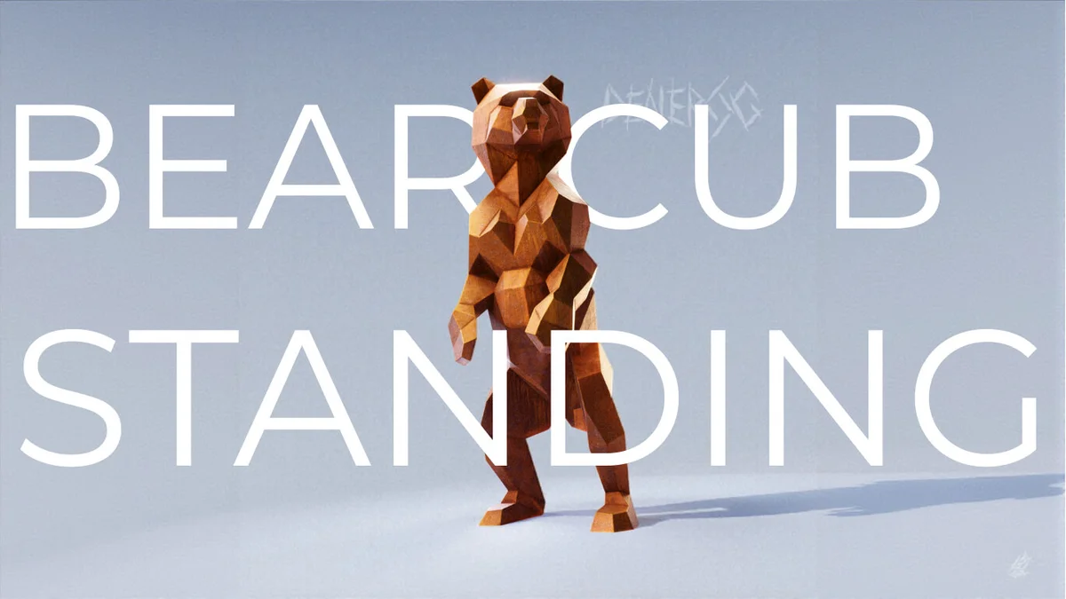 Low-poly steel Bear Cub Standing sculpture