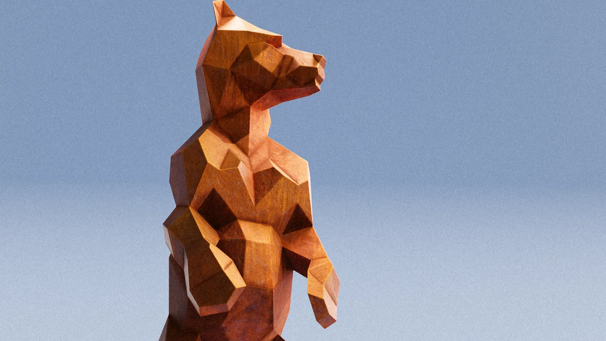Finished welded low-poly steel Bear Cub Standing sculpture