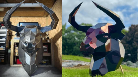 Finished welded low-poly steel Bull Head sculpture