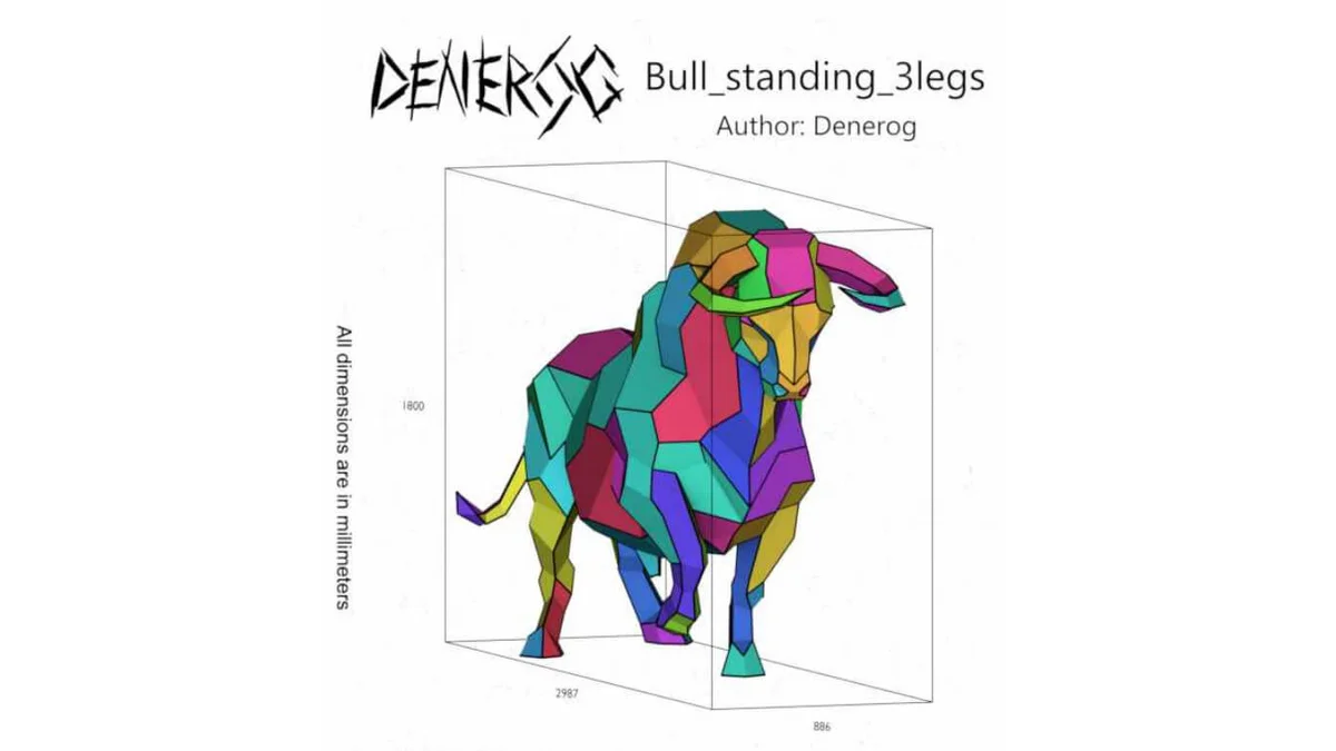 Bull Standing DXF plan showing the numbered part layout and dimensions in millimetres