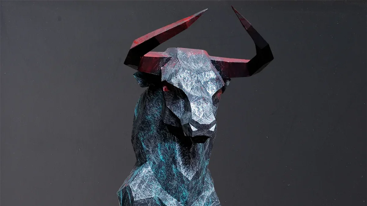 Finished welded low-poly steel Bull Standing sculpture