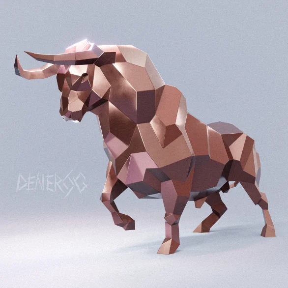 Low-poly steel Bull Standing sculpture