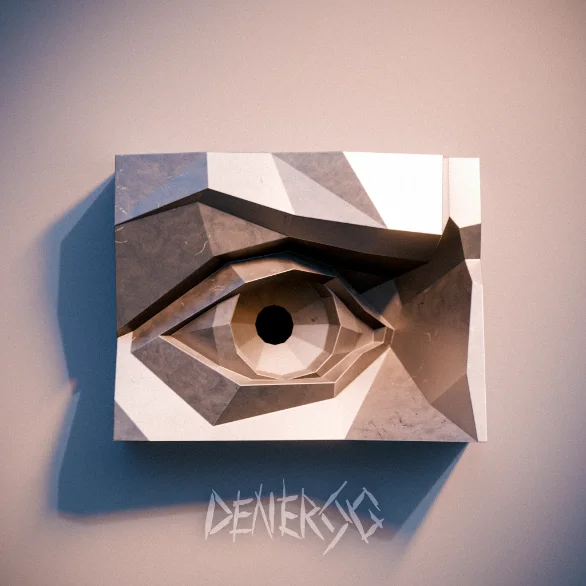 Low-poly steel David's Eye sculpture