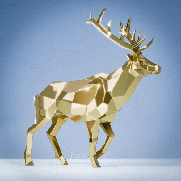 Low-poly steel Deer Standing sculpture