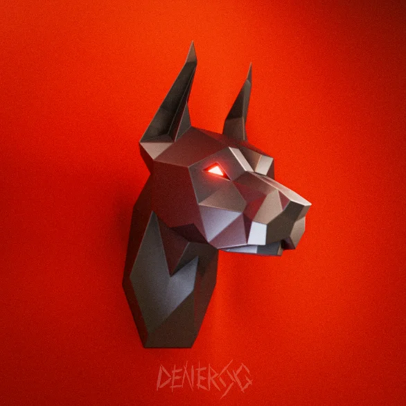 Low-poly steel Doberman Head 2 sculpture