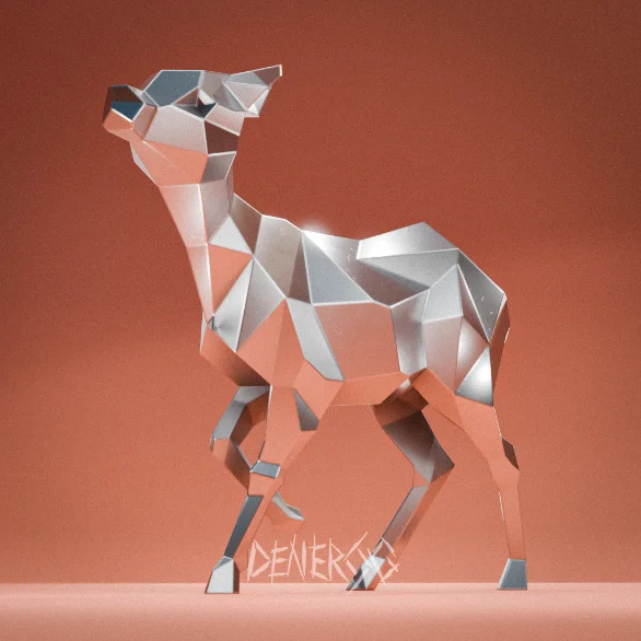Low-poly steel Fawn Standing sculpture