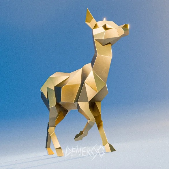 Low-poly steel Fawn Walking sculpture