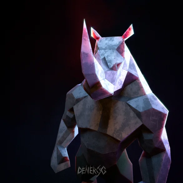 Low-poly steel Standing Rhino sculpture