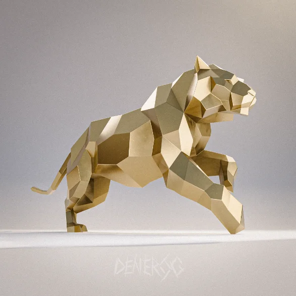 Low-poly steel Tiger Jumping sculpture