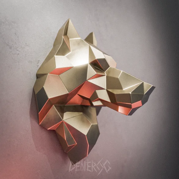 Low-poly steel Wolf Head sculpture