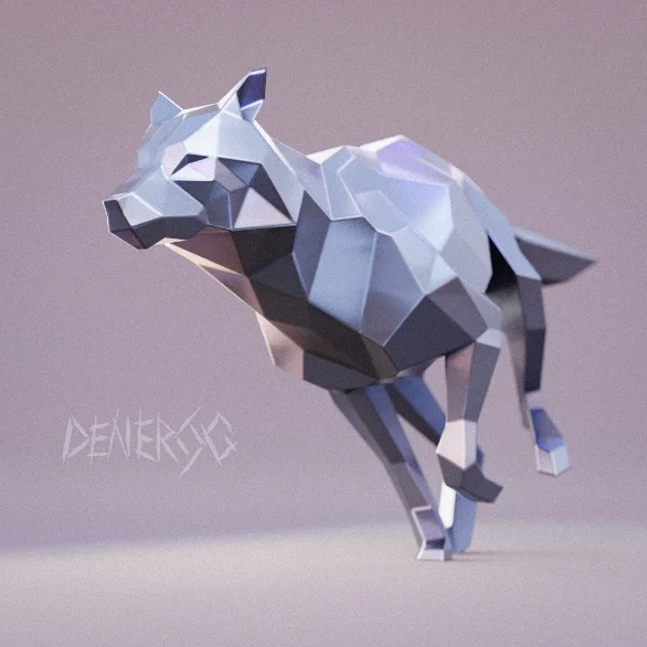 Low-poly steel Wolf Running sculpture