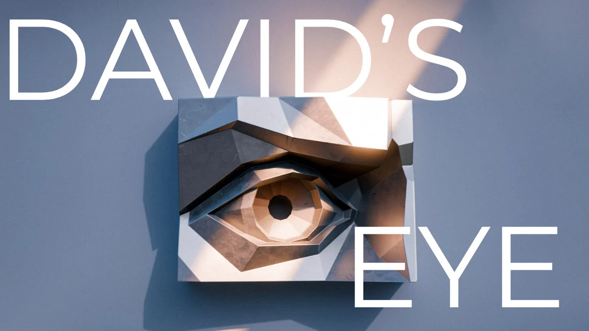 Low-poly steel David's Eye sculpture