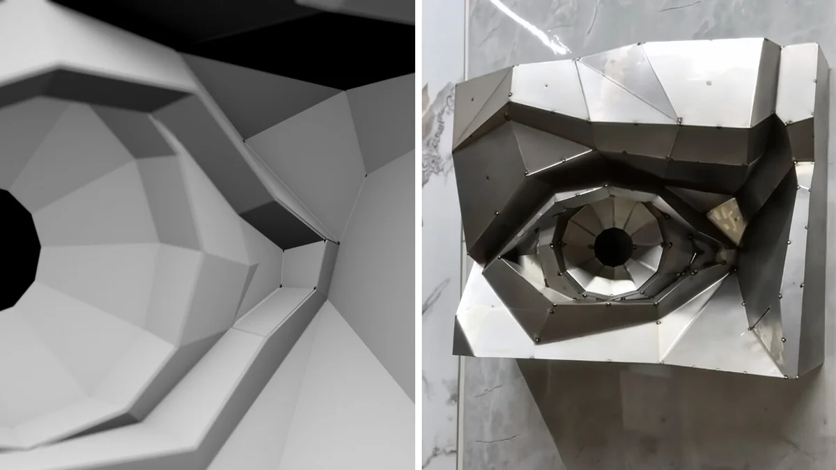 Finished welded low-poly steel David's Eye sculpture