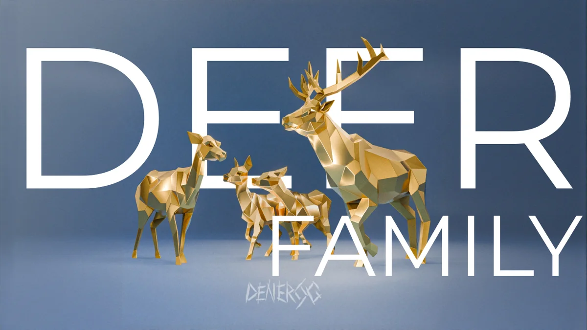 Low-poly steel Deer Family Bundle sculpture