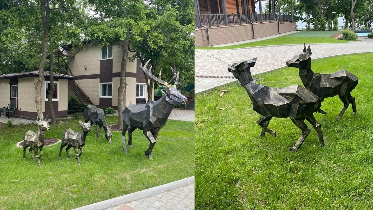 Finished welded low-poly steel Deer Family Bundle sculpture