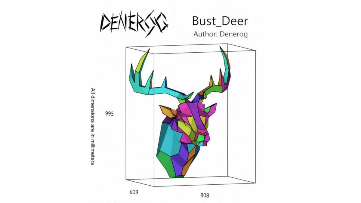 Deer Head DXF plan showing the numbered part layout and dimensions in millimetres