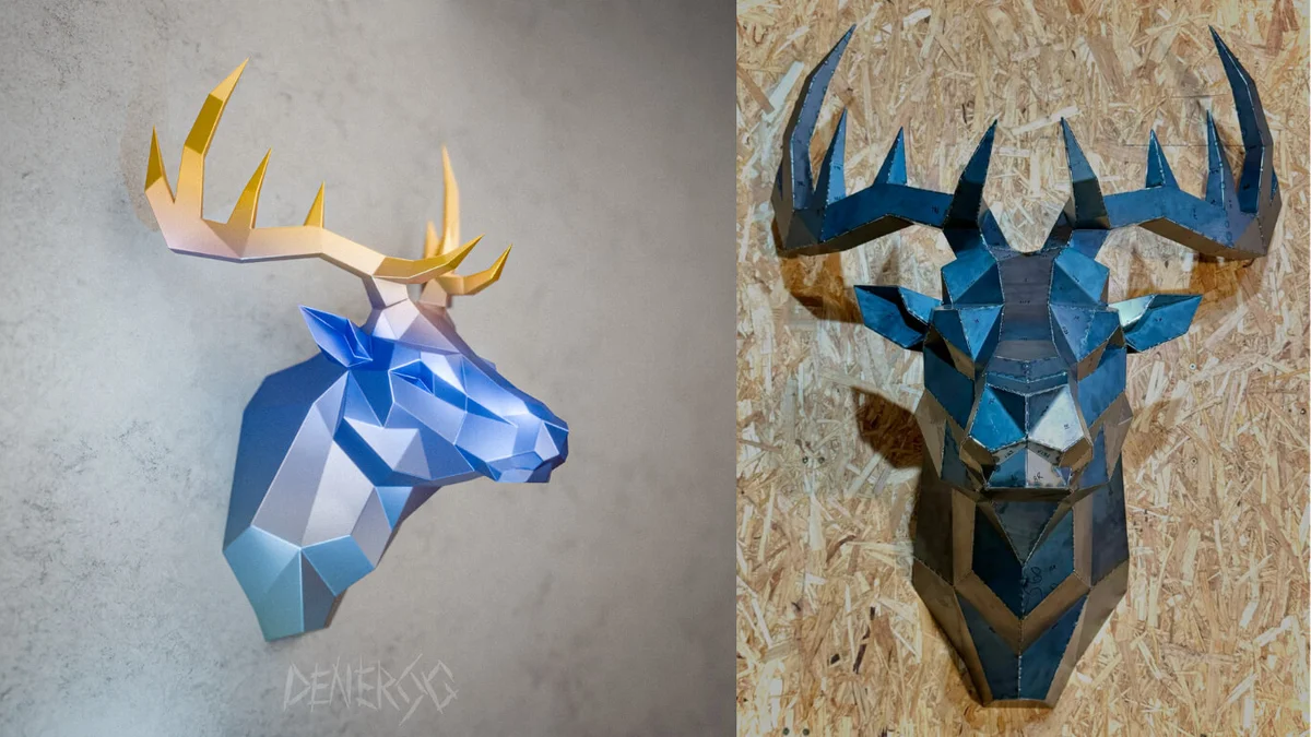 Finished welded low-poly steel Deer Head sculpture