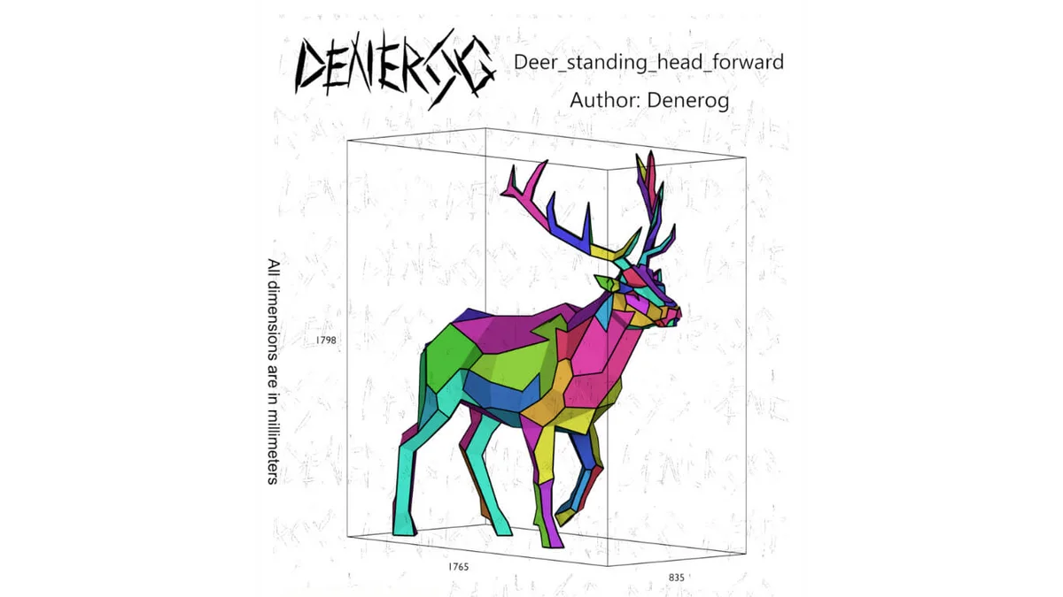 Deer Standing DXF plan showing the numbered part layout and dimensions in millimetres