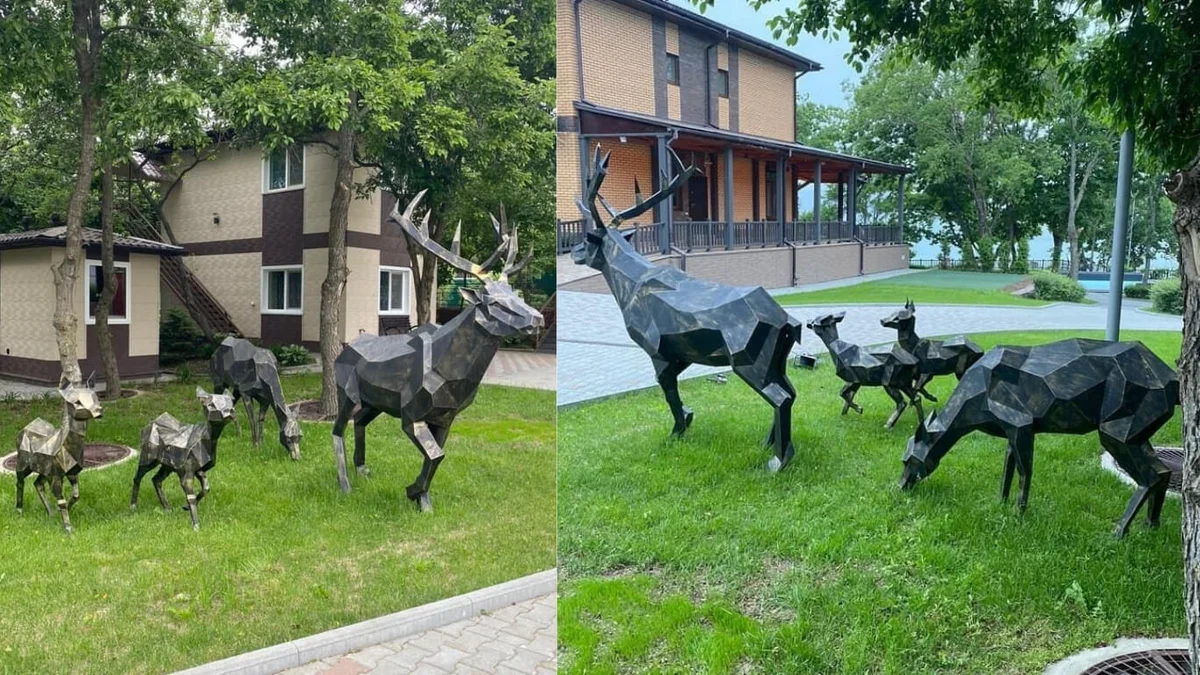 Finished welded low-poly steel Deer Standing sculpture