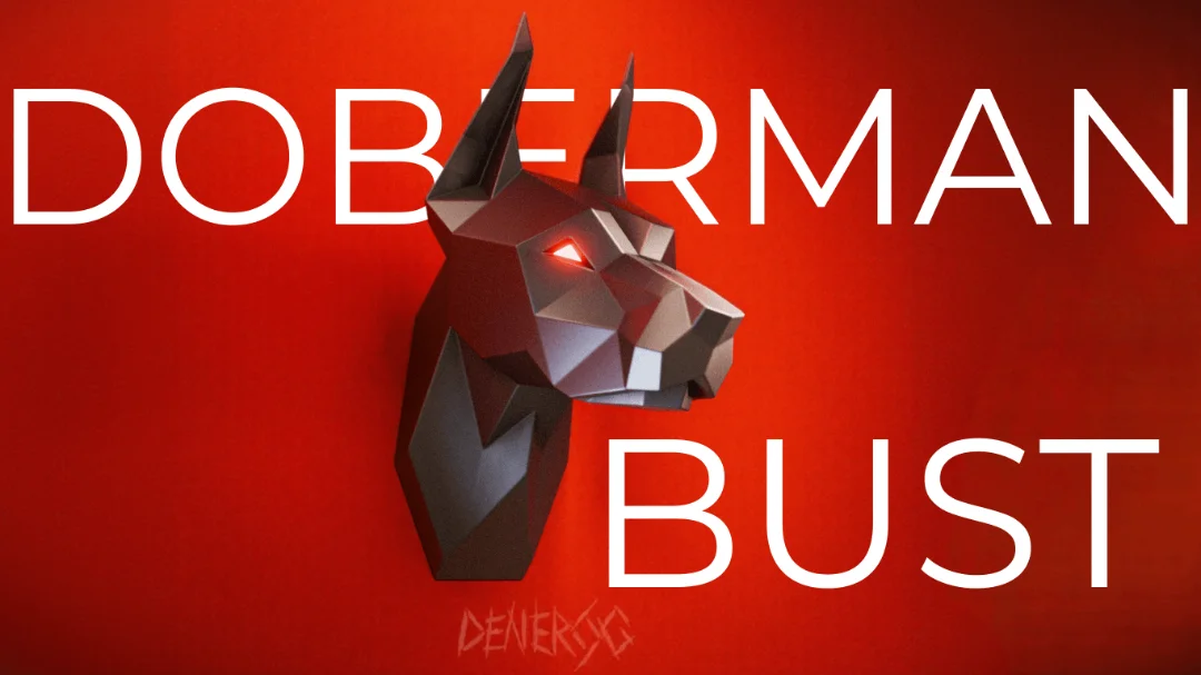 Low-poly steel Doberman Head 2 sculpture