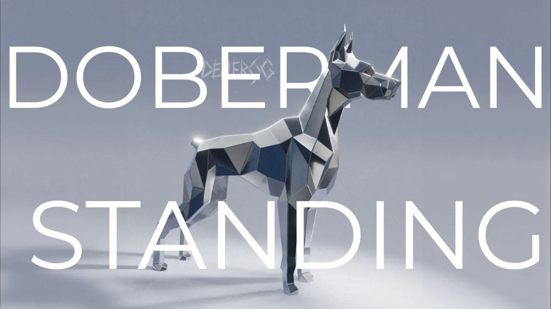 Low-poly steel Doberman Standing sculpture