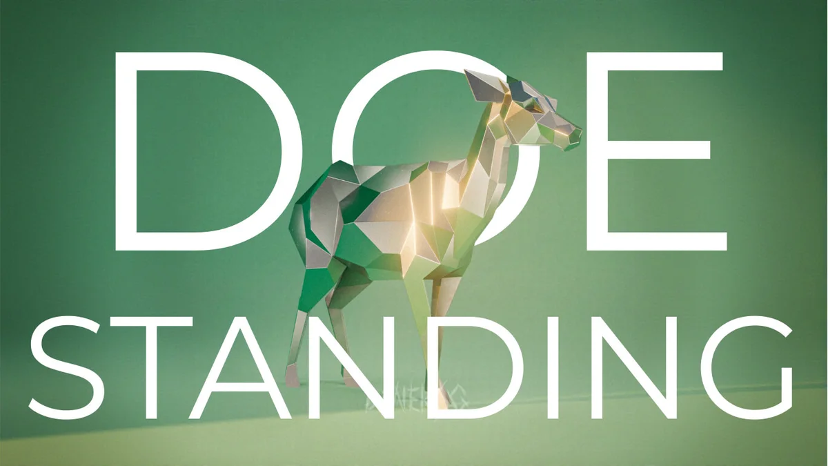 Low-poly steel Doe Standing sculpture