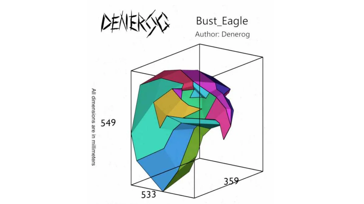 Eagle Head DXF plan showing the numbered part layout and dimensions in millimetres