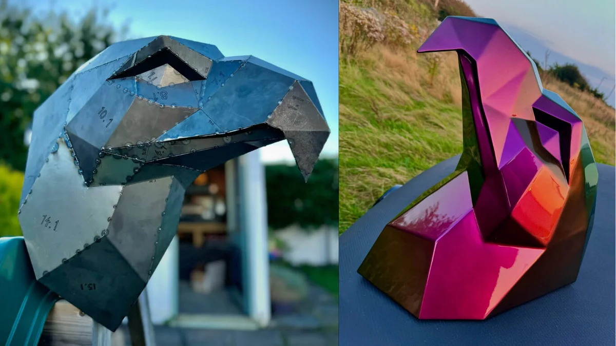 Finished welded low-poly steel Eagle Head sculpture