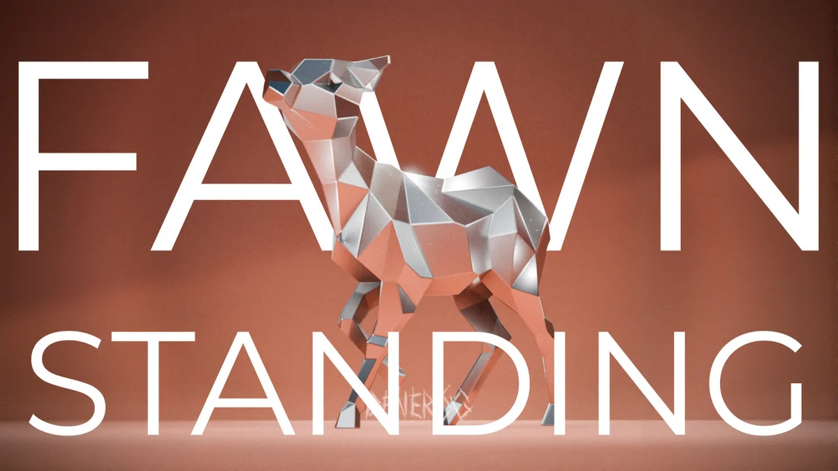 Low-poly steel Fawn Standing sculpture