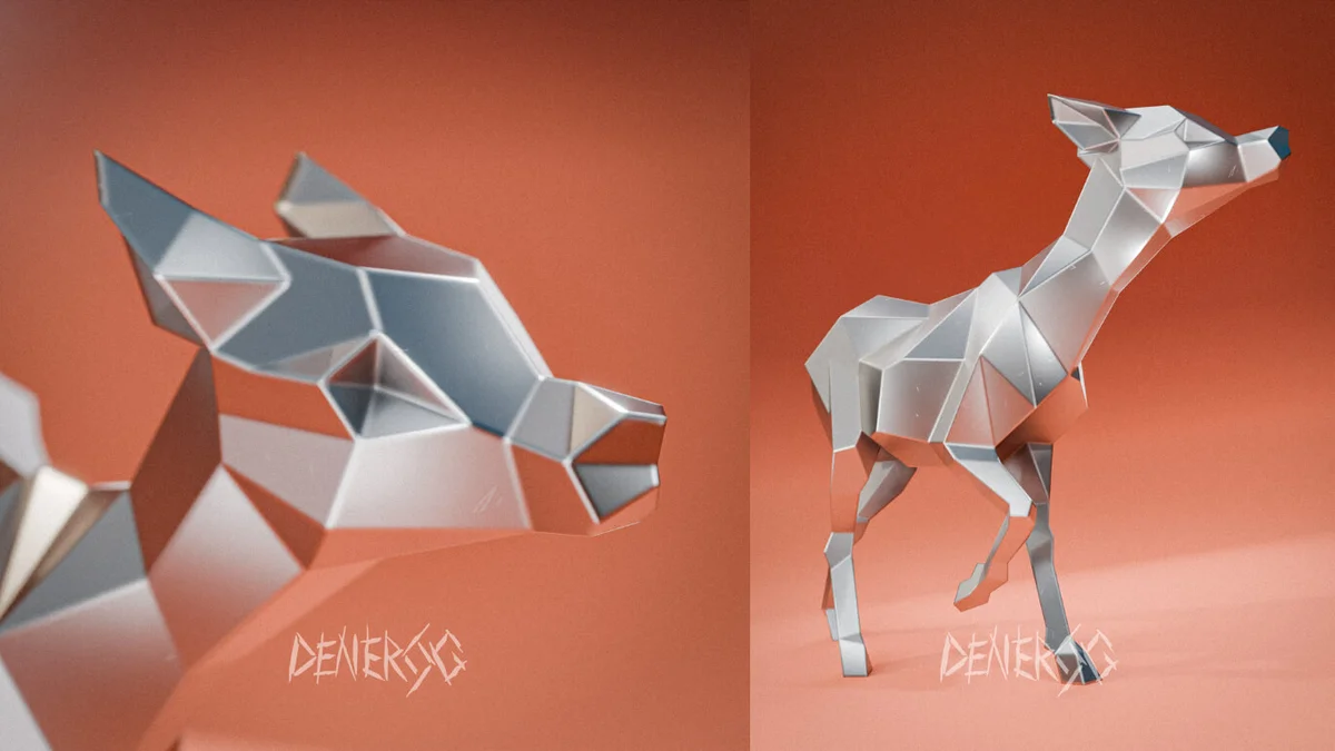 Finished welded low-poly steel Fawn Standing sculpture