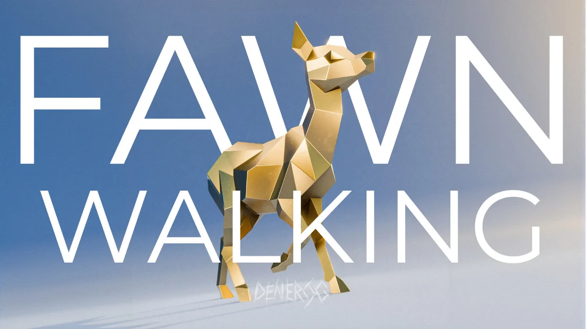 Low-poly steel Fawn Walking sculpture