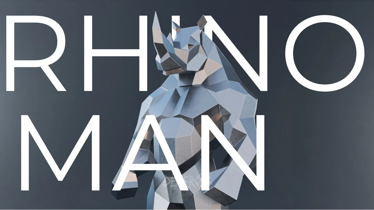 Low-poly steel Standing Rhino sculpture