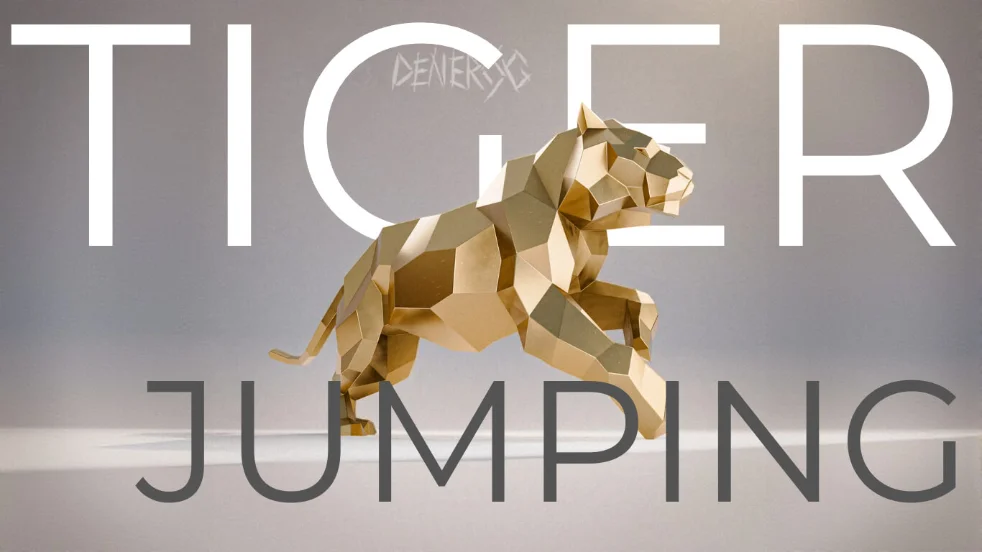 Low-poly steel Tiger Jumping sculpture