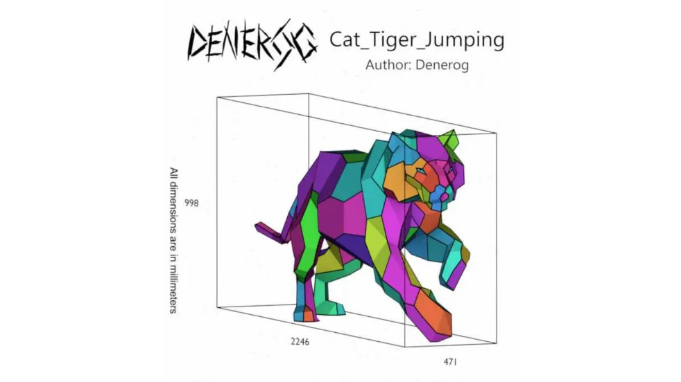 Tiger Jumping DXF plan showing the numbered part layout and dimensions in millimetres