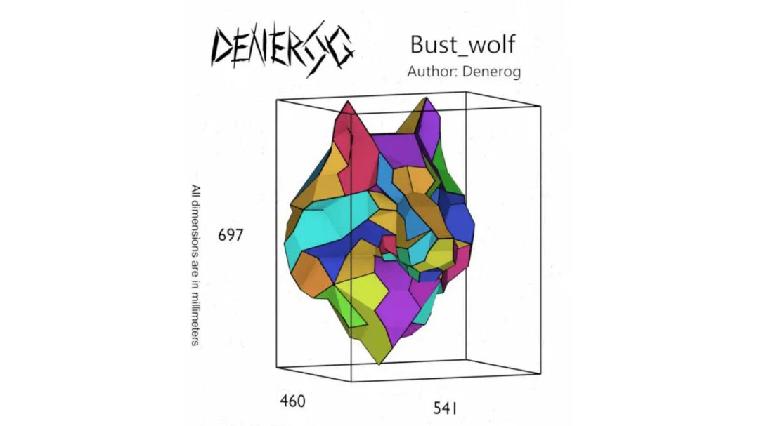 Wolf Head DXF plan showing the numbered part layout and dimensions in millimetres
