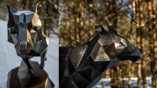 Finished welded low-poly steel Wolf Running sculpture